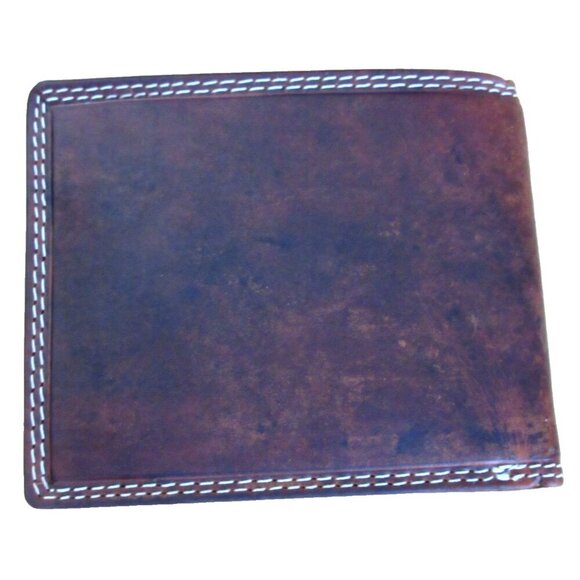 Men's Distressed Leather American Flag Bifold Brown Embossed Leather Wallet NIB - Picture 5 of 6